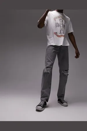 Topman Rip straight crop jeans in acid wash