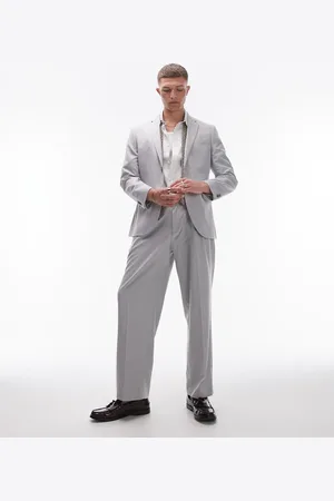 Topman Wide leg linen blend suit pants in