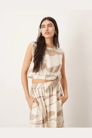 ASOS Sleeveless crop top with hem detail in abstract print - part of a set