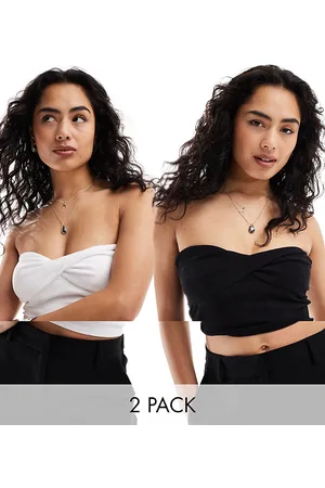 Cotton On Cotton On 2 pack twist front bandeau crop top in black white