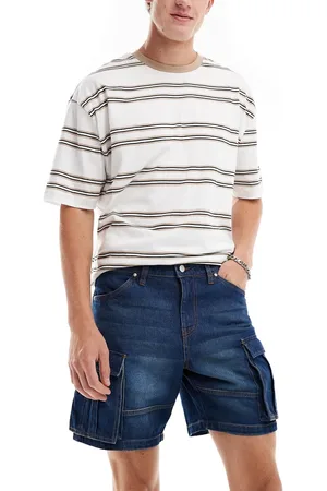 ASOS Mid length slim denim shorts with cargo detailing in light wash