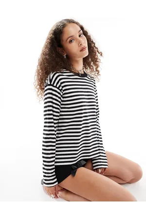 Monki Long sleeve top in black and white stripe