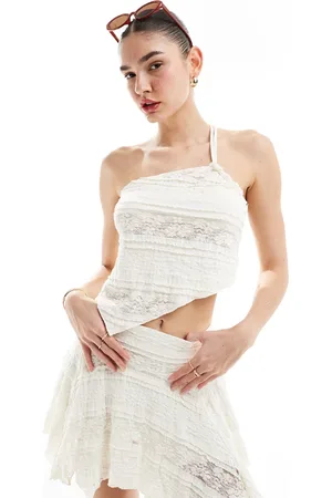 Cotton On Cotton On asymmetric hem strappy crop top in coconut texture - part of a set