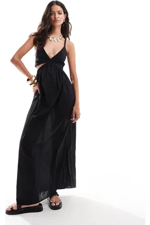 Pretty Lavish Linen look blend cut-out maxi dress in