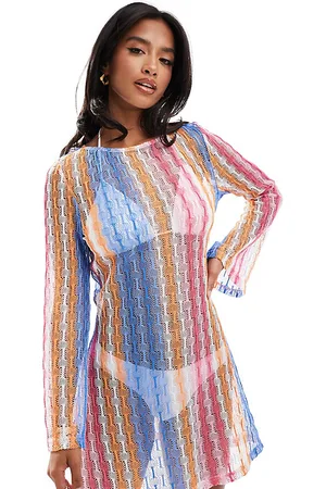 Extro & Vert Petite Crochet mini dress in stripe