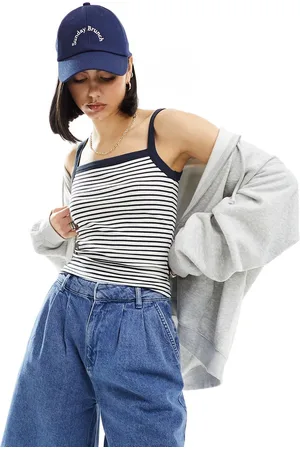 Cotton On Cotton On square neck crop tank top in navy stripe