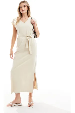 SELECTED Femme V-neck maxi jersey dress in beige