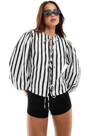 ASOS Cotton long sleeve top with ties in stripe