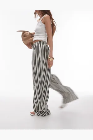 Topshop Stripe linen wide leg pants in mono