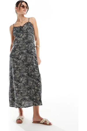 ONLY Midi strappy dress in leaf print
