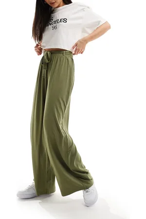ASOS Tie belt wide leg pants in olive