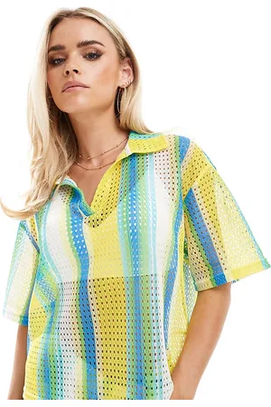 Extro & Vert Petite Striped crochet shirt in stripe - part of a set