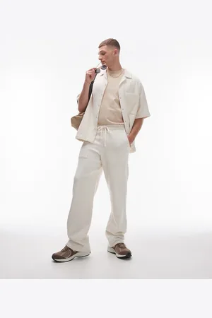 Topman Wide leg stacked textured pants in ecru - part of a set