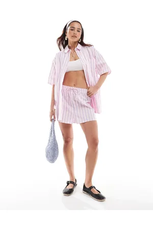 ASOS Cotton shorts in pink and blue stripe - part of a set