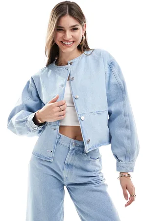 ASOS Denim collarless jacket in bleach