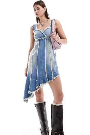Reclaimed Limited Edition festival denim midi dress with distressed seam detail
