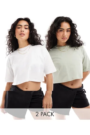 Miss Selfridge 2-pack cropped tees in white and sage