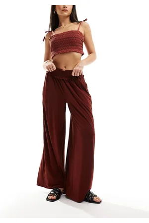ASOS Shirred waist wide leg pants in rust