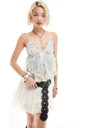 Free People Babydoll cami in blue ivory floral