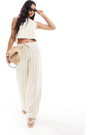 ASOS Wide leg low rise pants in natural stripe - part of a set