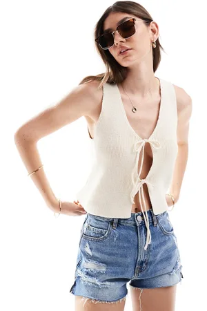 ASOS Knit vest with tie front in cream