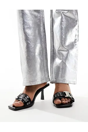 Simmi London Simmi London Bexley mid heeled mules with eyelet buckle detail in