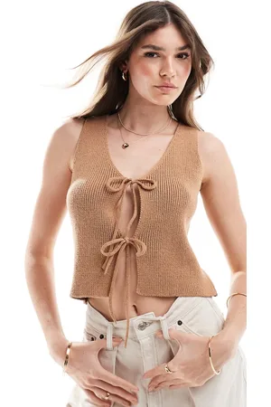 ASOS Knit vest with tie front in mocha