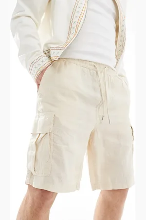 JACK & JONES Wide fit linen mix cargo shorts in beige