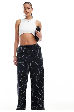 ASOS ASOS DESIGN Tall wide leg linen mix pants in black and white print