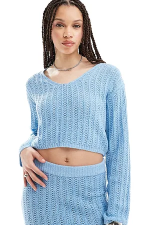 ASOS ASOS DESIGN Tall knit V-neck crop sweater in open stitch in - part of a set