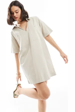 Pretty Lavish Utility mini shirt dress in stone