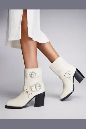 Public Desire Freak heeled ankle moto boots in cream