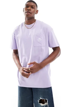 Threadbare Oversized rose embroidery pocket t-shirt in lilac