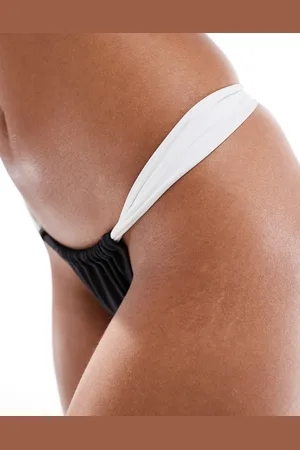 Miss Selfridge Contrast high leg bikini bottoms in black and white