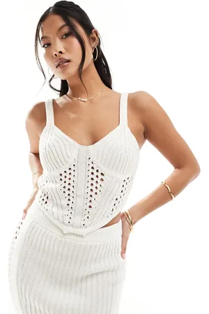 ASOS ASOS DESIGN Petite knit crochet corset top in - part of a set