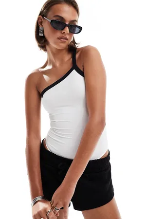 Pull&Bear Polyamide one shoulder contrast bodysuit in