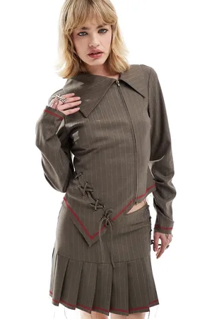 COLLUSION Zip up jacket with lace up detail and raw hem - part of a set