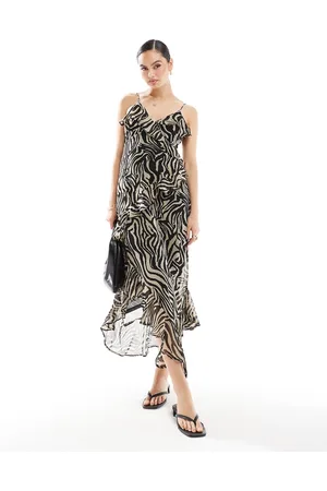 ONLY Strappy frill maxi dress in zebra