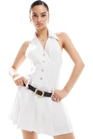 Miss Selfridge Tailored halter collared flippy mini dress in ecru