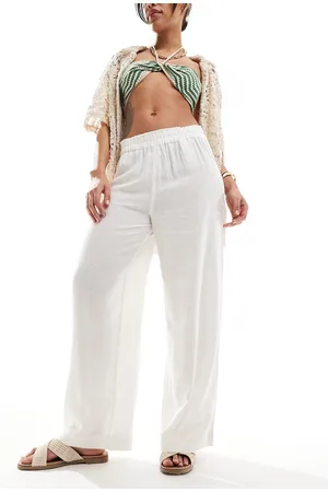 ONLY Linen mix wide leg pants in white