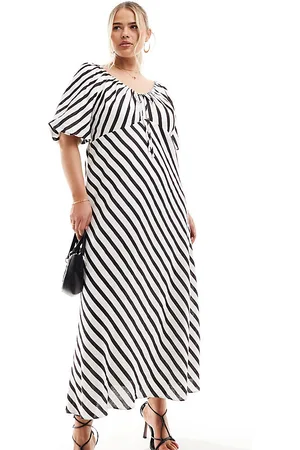 EVER NEW Puff sleeve midaxi dress in and cream stripe