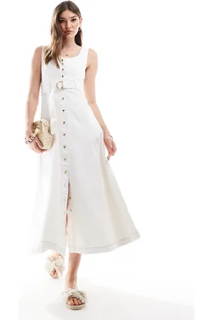 EVER NEW Denim belted midi dress in