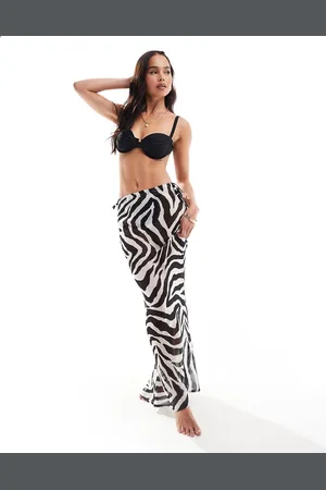 Miss Selfridge Beach chiffon maxi skirt in zebra print