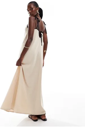 ASOS Strappy trapeze maxi dress in stone with contrast straps in black