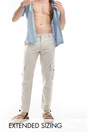 ASOS Tapered cargo linen pants in washed stone