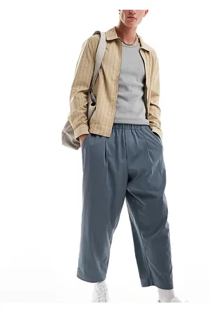 Reclaimed Relaxed wide leg pull on cropped pants in blue