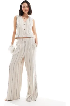 ASOS Wide leg linen look pants in deckchair stripe -set
