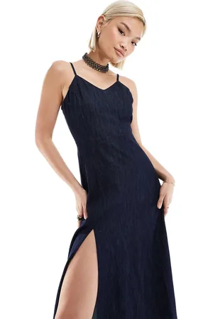 Urban Revivo Denim cami midi dress in deep indigo