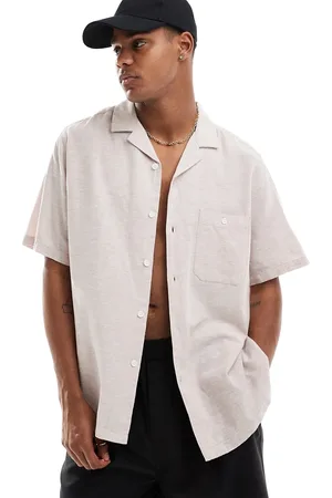 ASOS Relaxed linen blend shirt with revere collar in light