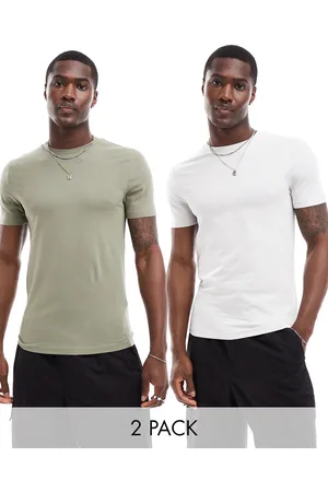 ASOS 2 pack muscle fit t-shirts in khaki and gray